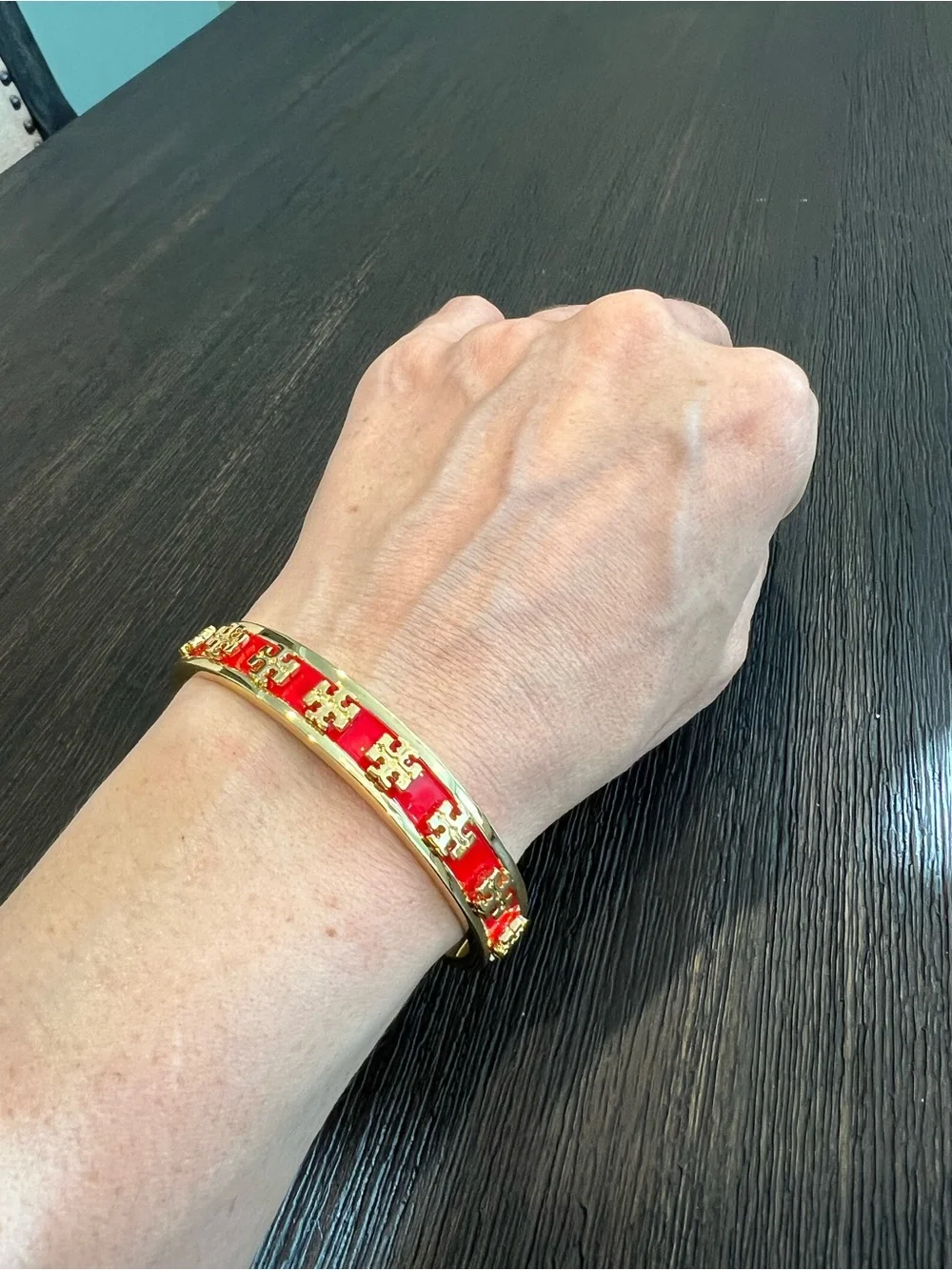 Tory Burch Kira Signature Red Enamel Cuff Bracelet